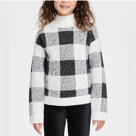 Cat & Jack Other - Cat & Jack Black White Plaid Check Mock Neck Sweater | Kids 10/12